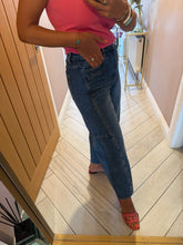 Load image into Gallery viewer, Toxik Studded Barrel Leg Jean With Seams - Dark Denim
