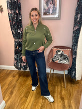 Load image into Gallery viewer, Nina Flare Jean with Buttons - Denim Blue

