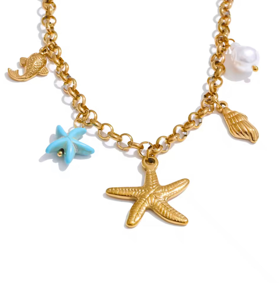 Starfish & Shell Charm Necklace