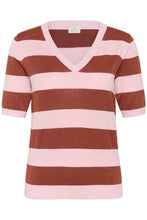 Load image into Gallery viewer, KAFFE Karegina Lurex Striped Top - Henna/Pink
