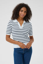 Load image into Gallery viewer, KAFFE Kalizzy Stripe Polo Top - Navy/White
