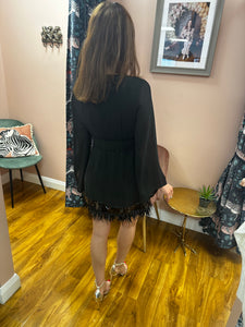 Goa Goa Gio Black Dress with Feather Trim