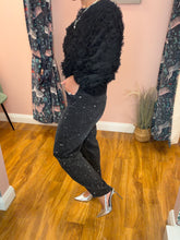 Load image into Gallery viewer, Animal Print &amp; Rhinestone Embellished Barrel Jeans - Black
