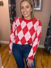 Load image into Gallery viewer, Argyle Crew Neck Jumper - Pink/Red
