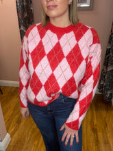 Load image into Gallery viewer, Argyle Crew Neck Jumper - Pink/Red
