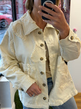 Load image into Gallery viewer, Denim Overshirt  With Leaf Embroidery - Ecru
