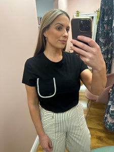 Gigia T-Shirt in Black  With Embellished Pocket