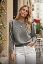 Load image into Gallery viewer, Sweatshirt With Eyelet &amp; Stud Detail- Grey

