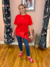Load image into Gallery viewer, Top With Asymetric Lace Hem - Red
