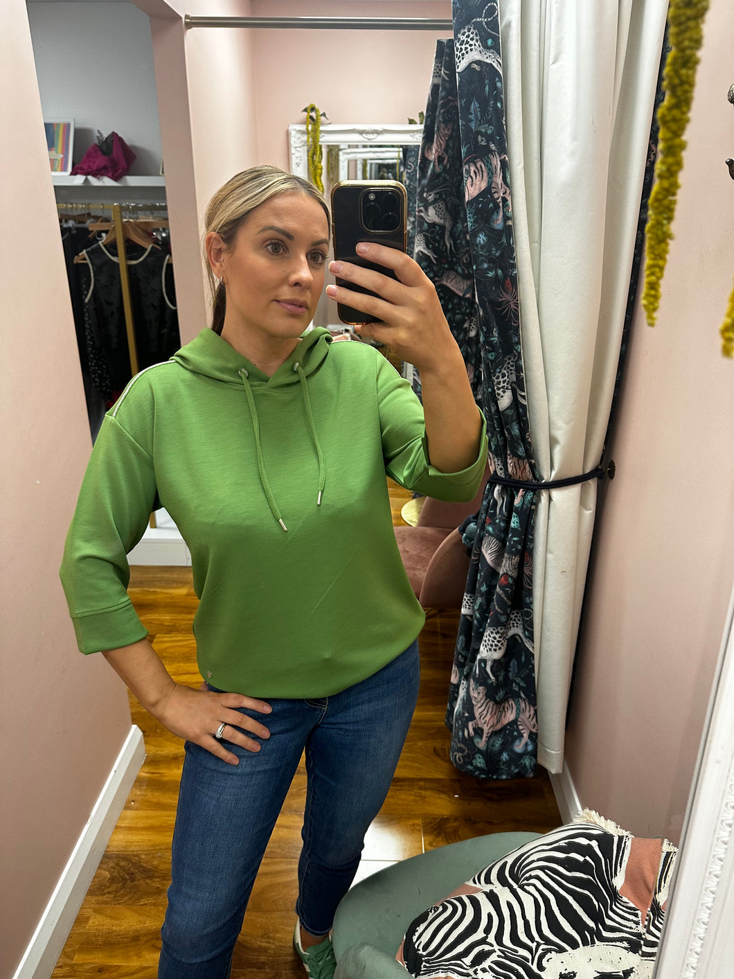 Hooded Sweatshirt with Chain Detail - Avocado