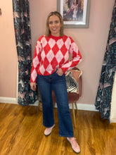 Load image into Gallery viewer, Argyle Crew Neck Jumper - Pink/Red

