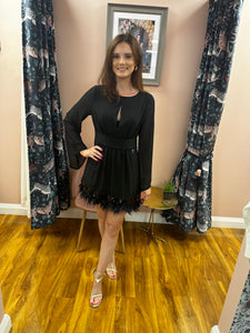 Goa Goa Gio Black Dress with Feather Trim