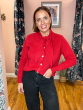 Load image into Gallery viewer, Cardigan With Neck Tie Detail - Red
