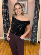 Load image into Gallery viewer, Sequins One Shoulder Top - Black
