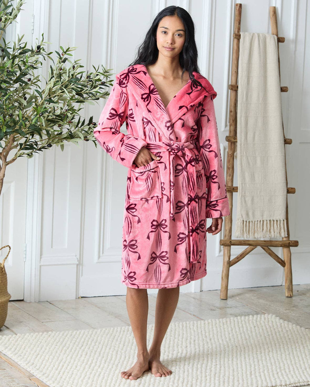 Fleece Bow Print Dressing Gown: