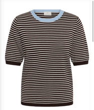 Load image into Gallery viewer, KAFFE Kalizza Narrow Striped Knit Top - Coffee Bean/Turtle Dove/Blue Fog
