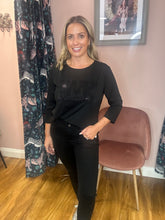 Load image into Gallery viewer, Rhinestones Logo 3/4 Sleeve Top - Black
