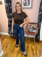 Load image into Gallery viewer, Officer Style 7/8 Jeans with Gold Buttons  - Blue Denim
