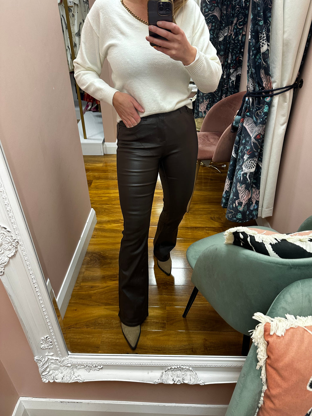 Waxed Bootcut Jeans - Brown
