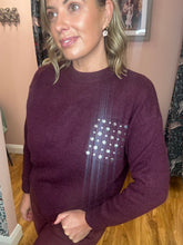 Load image into Gallery viewer, Crew Neck Jumper with Studded Pocket - Burgundy
