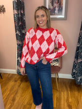 Load image into Gallery viewer, Argyle Crew Neck Jumper - Pink/Red
