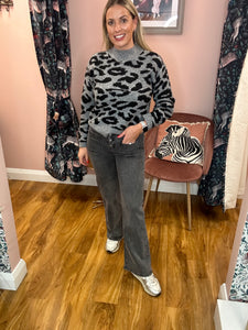 Nina Flare Jean with Buttons - Grey