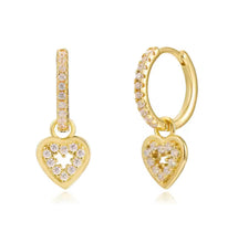 Load image into Gallery viewer, Huggie Pave Zircon Heart Hoops
