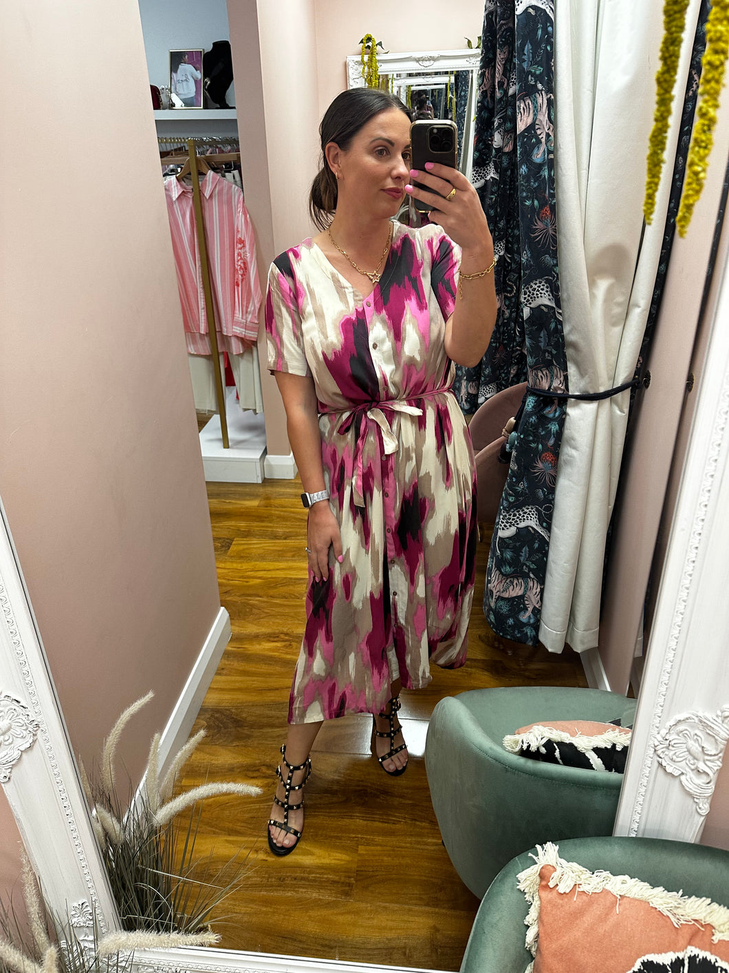 Kaffe Kabeathe Pink Abstract Dress
