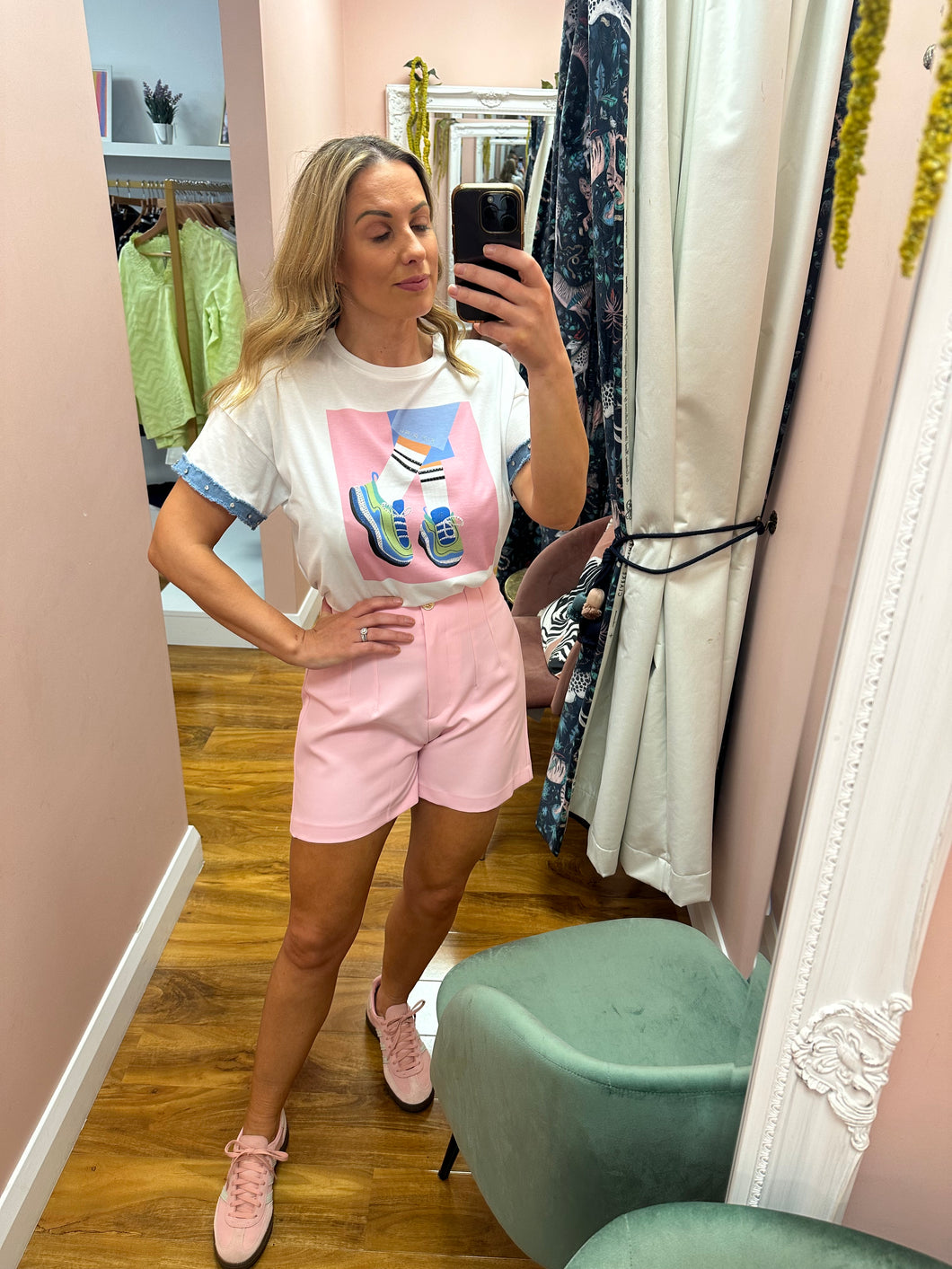 Tailored Pink Shorts With Decorative Buttons