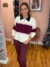Load image into Gallery viewer, Knitted Polo Jumper - Burgundy/Cream
