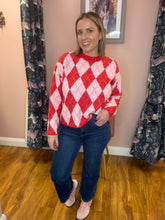Load image into Gallery viewer, Argyle Crew Neck Jumper - Pink/Red
