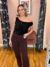 Load image into Gallery viewer, Sequins One Shoulder Top - Black
