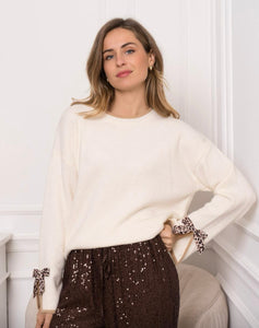 Pre-Order Cream Jumper with Leopard Bows