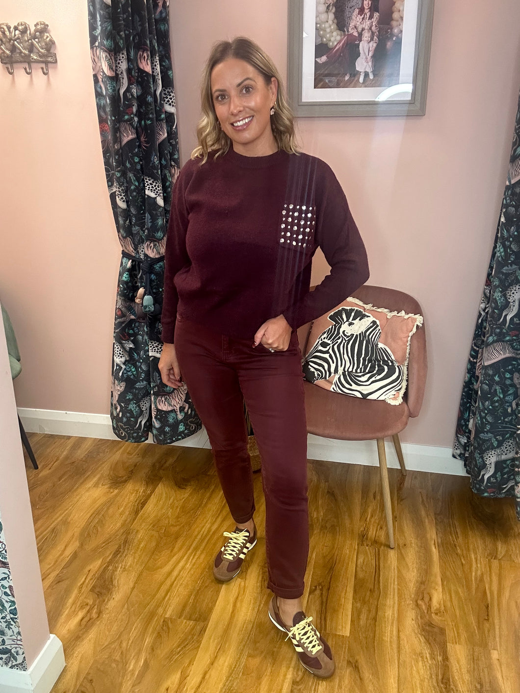 Cherry Boyfriend Jeans - Burgundy