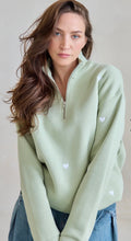 Load image into Gallery viewer, Heart embroidered Half Zip - Sage
