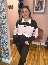 Load image into Gallery viewer, Knitted Polo Jumper - Pink/Brown
