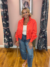 Load image into Gallery viewer, Polka Bomber Jacket - Fire Red
