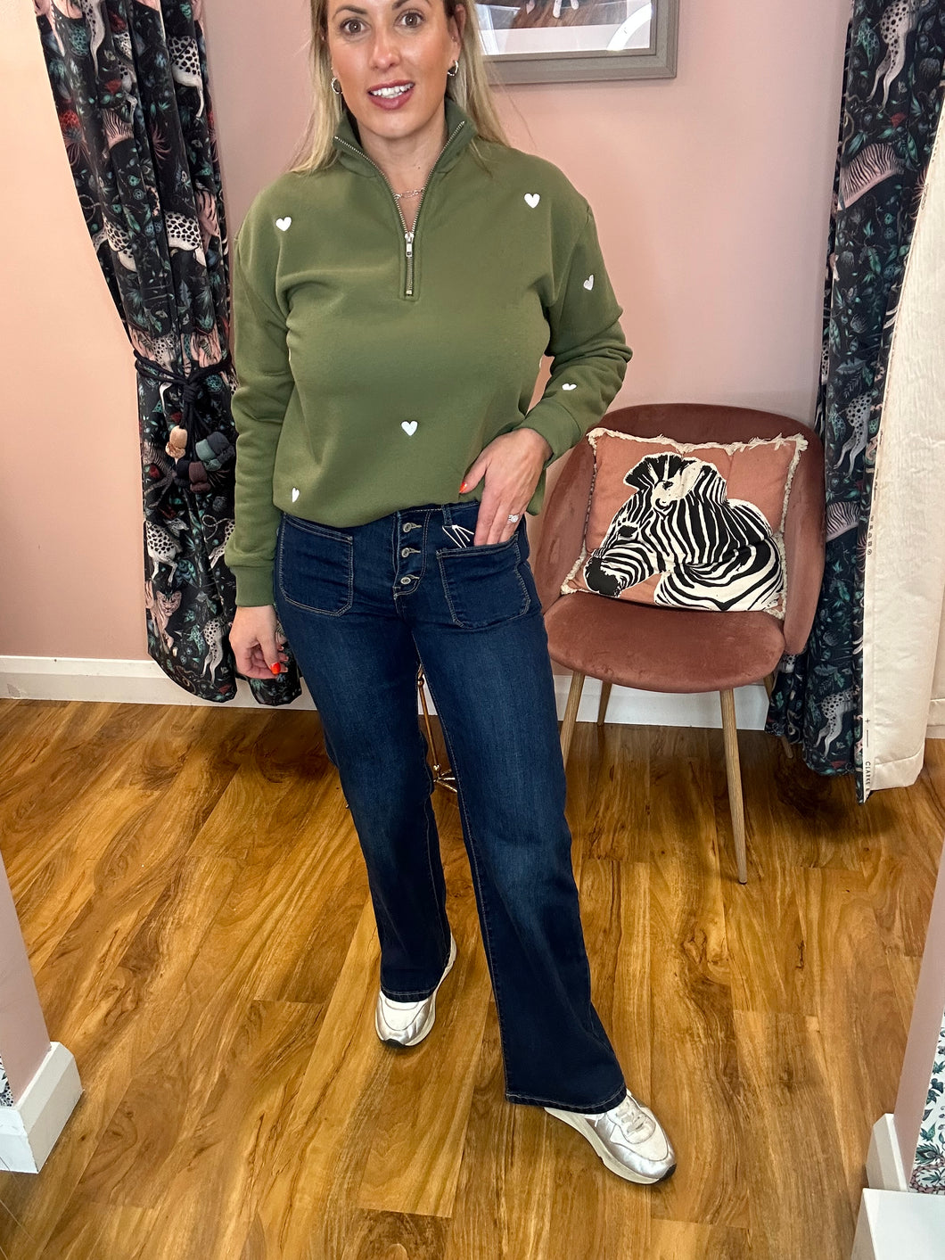 Nina Flare Jean with Buttons - Denim Blue