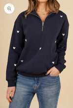 Load image into Gallery viewer, Heart embroidered Half Zip - Navy
