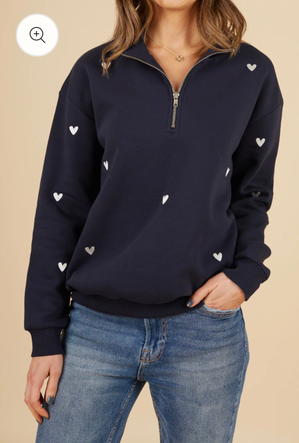 Heart embroidered Half Zip - Navy
