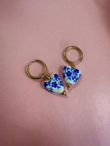 Flower Design Ceramic Heart Earrings