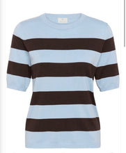 Load image into Gallery viewer, KAFFE Kalizza Wide Striped Knit Top - Blue Fog/Coffee Bean
