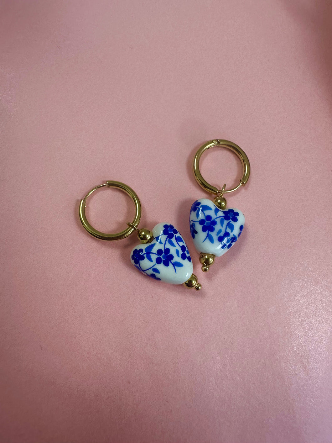 Flower Design Ceramic Heart Earrings