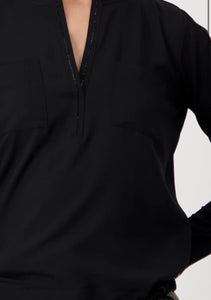 Monari Blouse Style Top with Rhinestones - Black