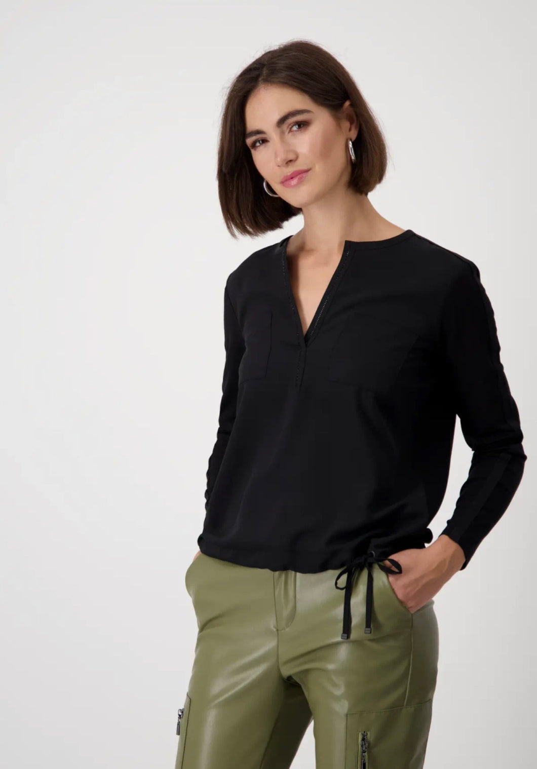Monari Blouse Style Top with Rhinestones - Black