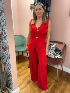 Red Wide Leg Tailored Trousers