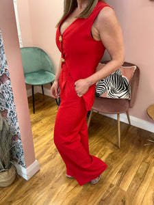 Red Wide Leg Tailored Trousers