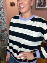 Load image into Gallery viewer, Block Stripe Sweatshirt - Navy/Cream/Lilac
