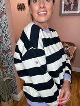 Load image into Gallery viewer, Block Stripe Sweatshirt - Navy/Cream/Lilac
