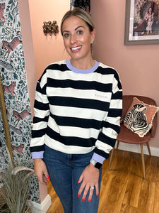 Block Stripe Sweatshirt - Navy/Cream/Lilac